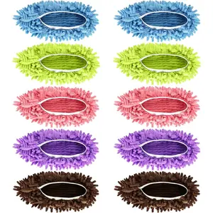 Mop Slippers Shoes 5 Pairs (10 Pieces) - Microfiber Cleaning House Mop Slippers, Floor Cleaning Tools Shoe Cover, Soft Machine Washable  Microfiber Foot Socks for House Kitchen Office