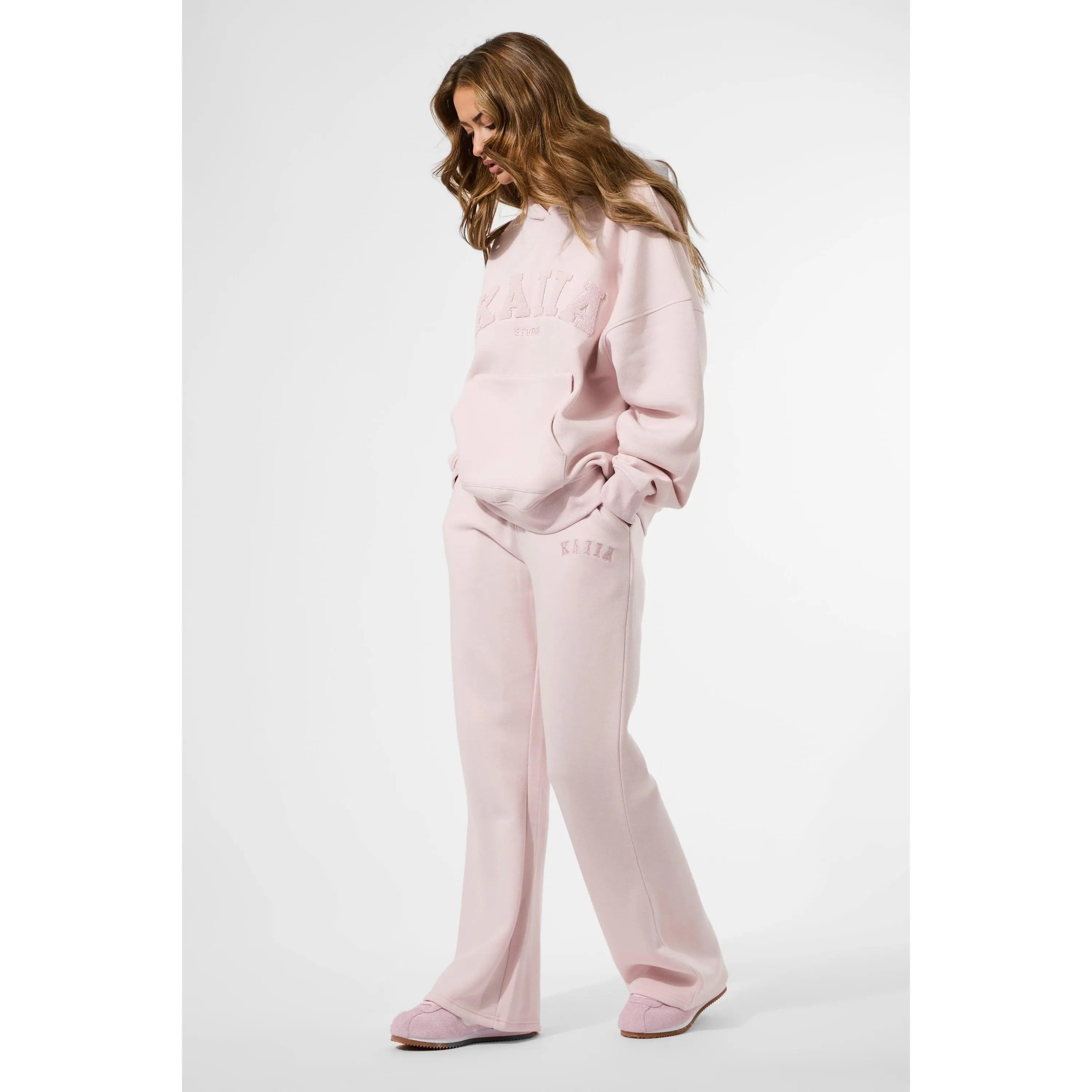 Kaiia Logo Wide Leg Joggers Pink Chai