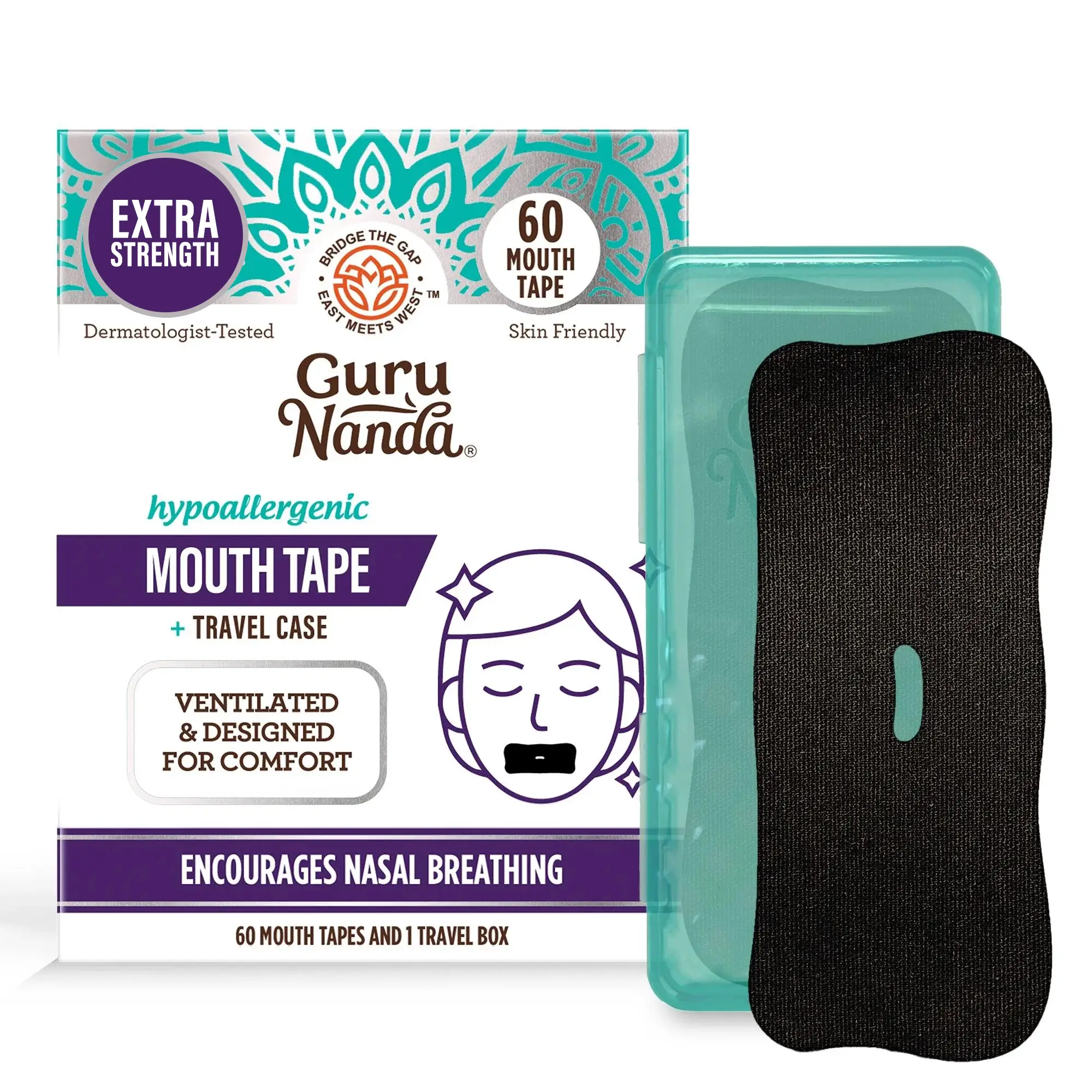 GuruNanda Mouth Tape with Travel Case - 60 Count Sleep Aid