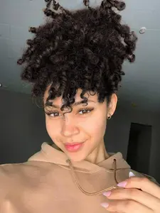 12 Inch Coily Ponytail Extension with Hair Bangs, Natural Fluffy Synthetic Hair Extensions for Women, Synthetic Hairpiece for Daily Use