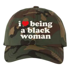I Love Being a Black Woman Camo Baseball Cap - Empowering Statement Dad Hat for Women