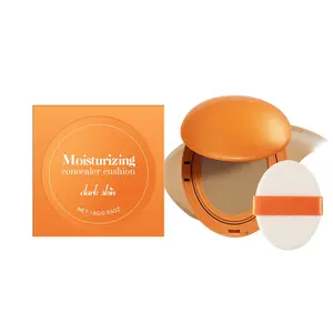 Orange Cushion Foundation Cosmetic for Dark Skin - Compact, Velvet Texture, Lightweight, Hydrating Moisture, 1-Step Blendable Coverage, Zinc Oxide-Infused, Includes Press Sponge, Waterproof, Natural Glow Makeup
