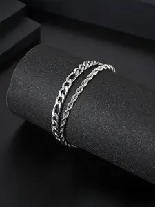 Men's Stainless Steel Chain Bracelet Set, Cuban Bracelets, Cuban Link Bracelet, Fashion Jewelry for Daily Wear & Street Style, Durable Color-Resistant Design, Stainless Steel Wrist
