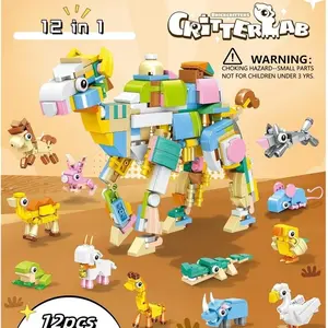 12pcs Animal STEM Building Blocks Set, Collect 12 Animals to Build One Big Camel, Includes Giraffe, Chicken, Frog, Mouse, Horse, Rabbit