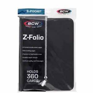 BCW Z-Folio Premium 9 Pocket Binder - Holds 360 Cards with Premium LX Leatherette Cover & Durable Zipper Closure for Card Collectors