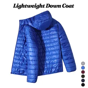 Men’s lightweight down jacket with zipper, available in multiple solid colors — slim-fit cotton outerwear for seasonal transitions, suitable for business casual wear, city walks, road trips, and layering.