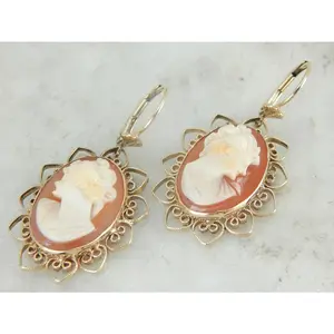 Retro Era Filigree Framed Cameo Earrings
