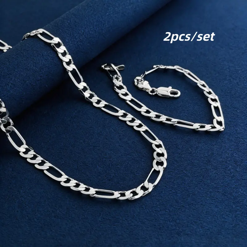 925 silver-plated 4mm/6mm triple Figaro Cuban chain necklace set- hypoallergenic, ideal for banquets and gifts, multifunctional accessory | Fashionable Cuban chain | Durable chain design, Minimalist Layering Jewelrysummerwins