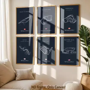 6 Count Unframed Canvas Posters, Classic Race Track Art Decor, Vintage Wall Art, Fashion Painting, Modern Art Living Room Decoration, Hallway and Bedroom