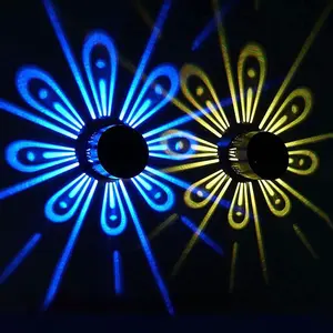 2pc Solar LED Wall Light with Peacock Projection Lamp, Outdoor Garden Lawn Patio Fence Deck Stairs Birthday Party Decoration