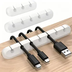 Cord/Cable Organizer White Cord Holder, Wire Organizer USB Cable Management Cord Keeper, 3 Packs Cable Clips for Car Home and Office (7, 5, 3 Slots)