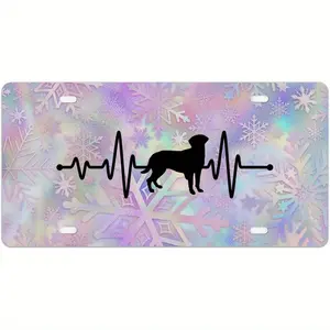 Labrador Dog Heartbeat Outline License Plate - 6x12inch Durable Aluminum, Bright Pink and Blue Design, with ECG Wave Pattern, Ideal Gift for Dog Lovers, Dog Rescue Plate | Vibrant Heartbeat Design | Durable Aluminum Frame