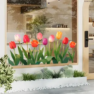 Set of 2 pieces (30*60cm*2pcs) Tulip Flower Plant Butterfly Window Stickers, Electrostatic Adsorption Glass Window Home Decoration & Beautification D21815-KR