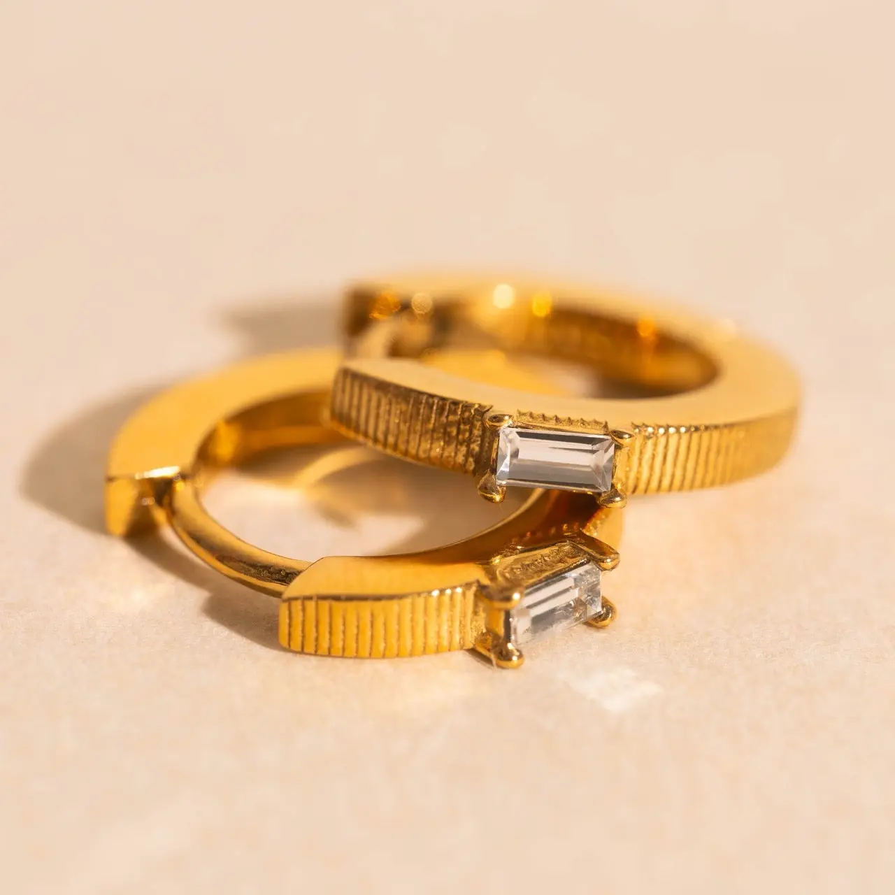 Baguette Textured Huggie Hoop Earrings