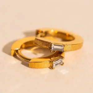 Baguette Textured Huggie Hoop Earrings Baguette Textured Huggie Hoop Earrings