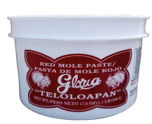 GLORIA RED MOLE AND CHICKEN  Cooking Instructions:  Add 6-8 cups of chicken broth in a large pot, add the entire tub of mole paste and stir until the paste dissolves into a thick gravy. Add the cooked chicken and stir.  Serves 6 (shredded feeds 12)