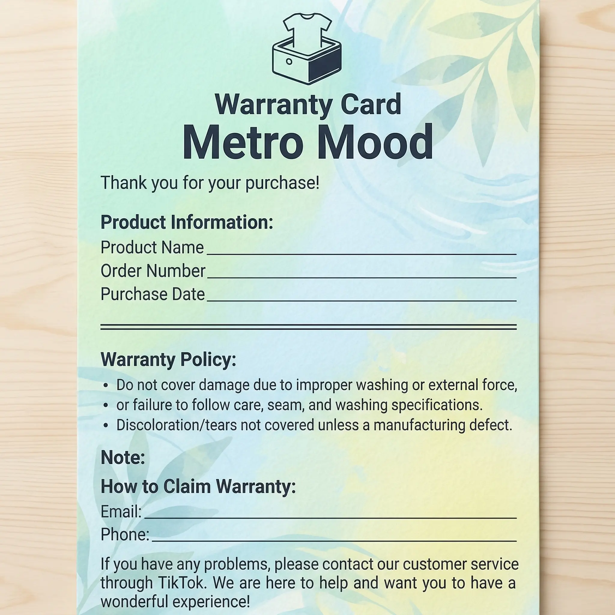 Warranty Card(Please do not buy)