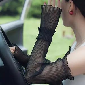 2 pair of ruffled lace sleeves, elegant and breathable, sun-protective, loose decorative sleeves, suitable for women. Lace mesh ice silk sleeves, lace trim ice silk arm sleeves, elegant and fairy-like arm sleeves for driving and outdoor use