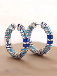 1 Pair September Birthstone Hoop Earrings for Women - Blue Synthetic Zirconia Wedding & Bridal Jewelry, Elegant Hoops, September Birthstone Gift (inlay Synthetic Cubic Zirconia)