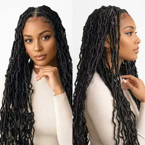 Synthetic Super Long Full Lace Wig Knotless Butterfly Braided Wigs for Black Women Faux Dreadlocks Braids Lace Front Wig 40Inch