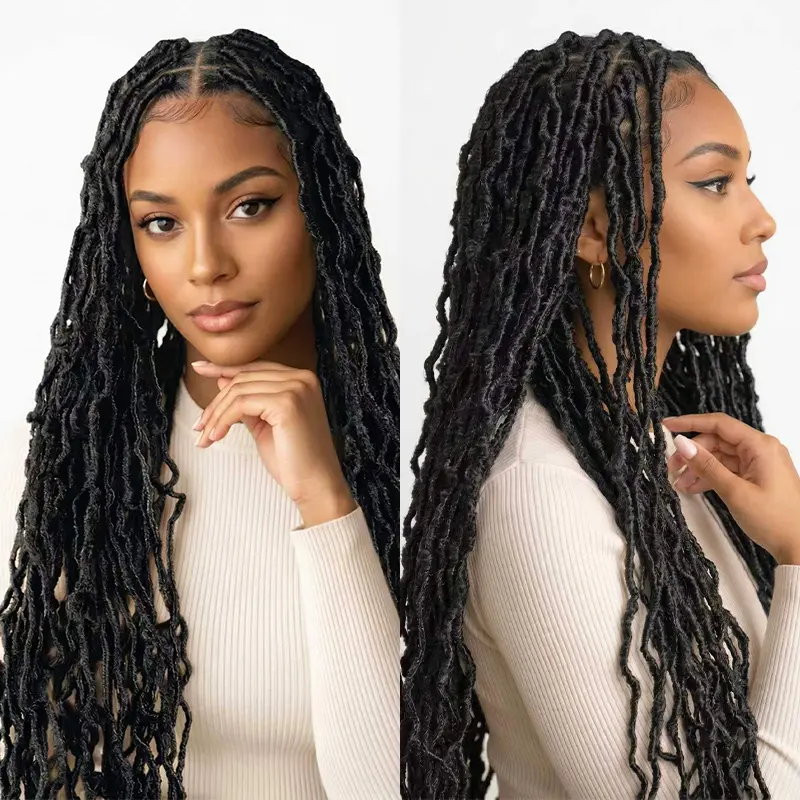 Synthetic Super Long Full Lace Wig Knotless Butterfly Braided Wigs for Black Women Faux Dreadlocks Braids Lace Front Wig 40Inch