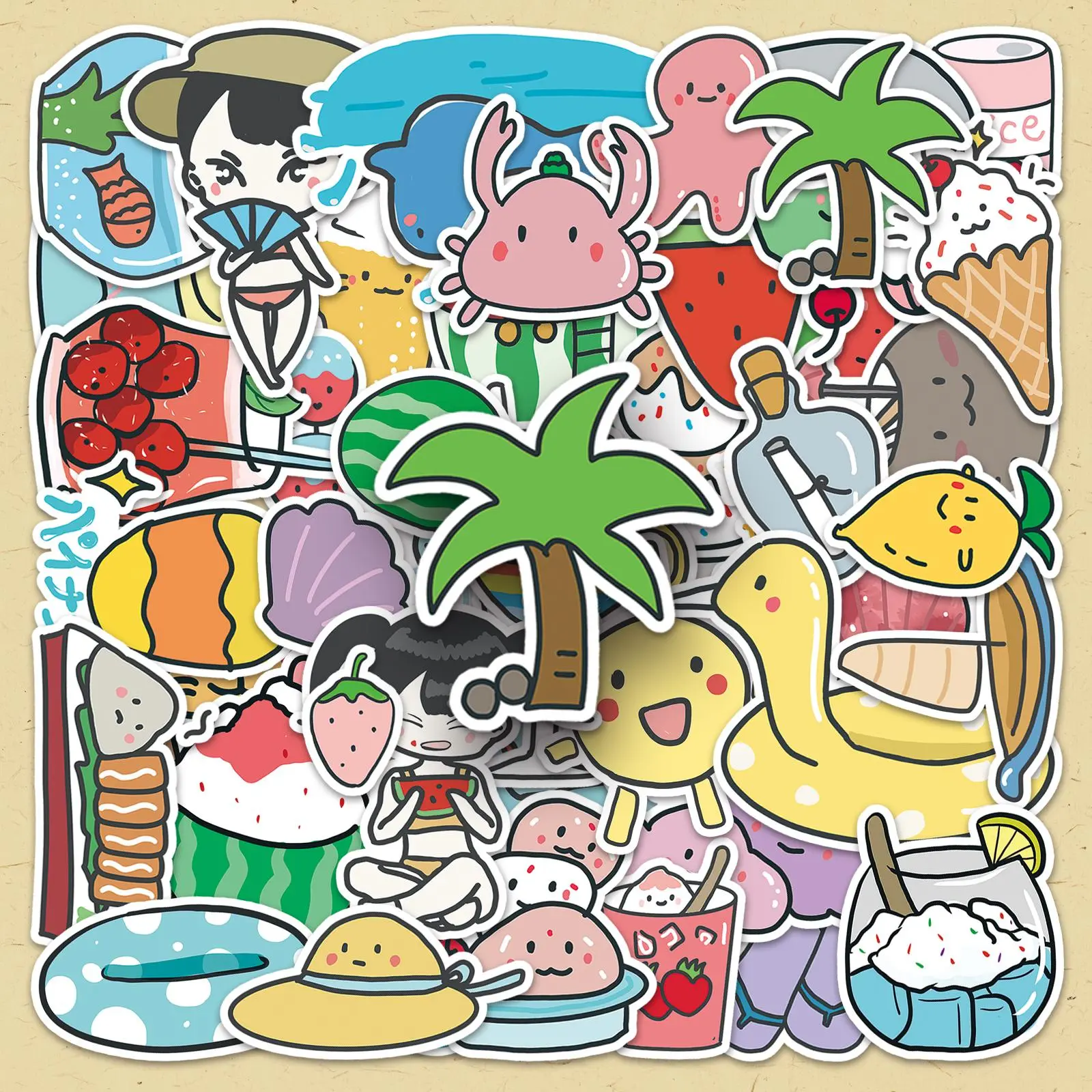 Cartoon Summer Themed Sticker, 100pcs/set Cute Colorful Decorative Sticker, DIY Decals for Scrapbooking, Journaling, Gift Wrapping