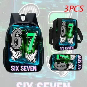 "Six Seven" Cyber Tech 3PCS Backpack Set, Durable 600D Oxford Cloth School Bag with Lunch Box & Pencil Case Combo, Adjustable Breathable Strap, Fits 15in Laptop for Kids Teens School Travel Outdoor