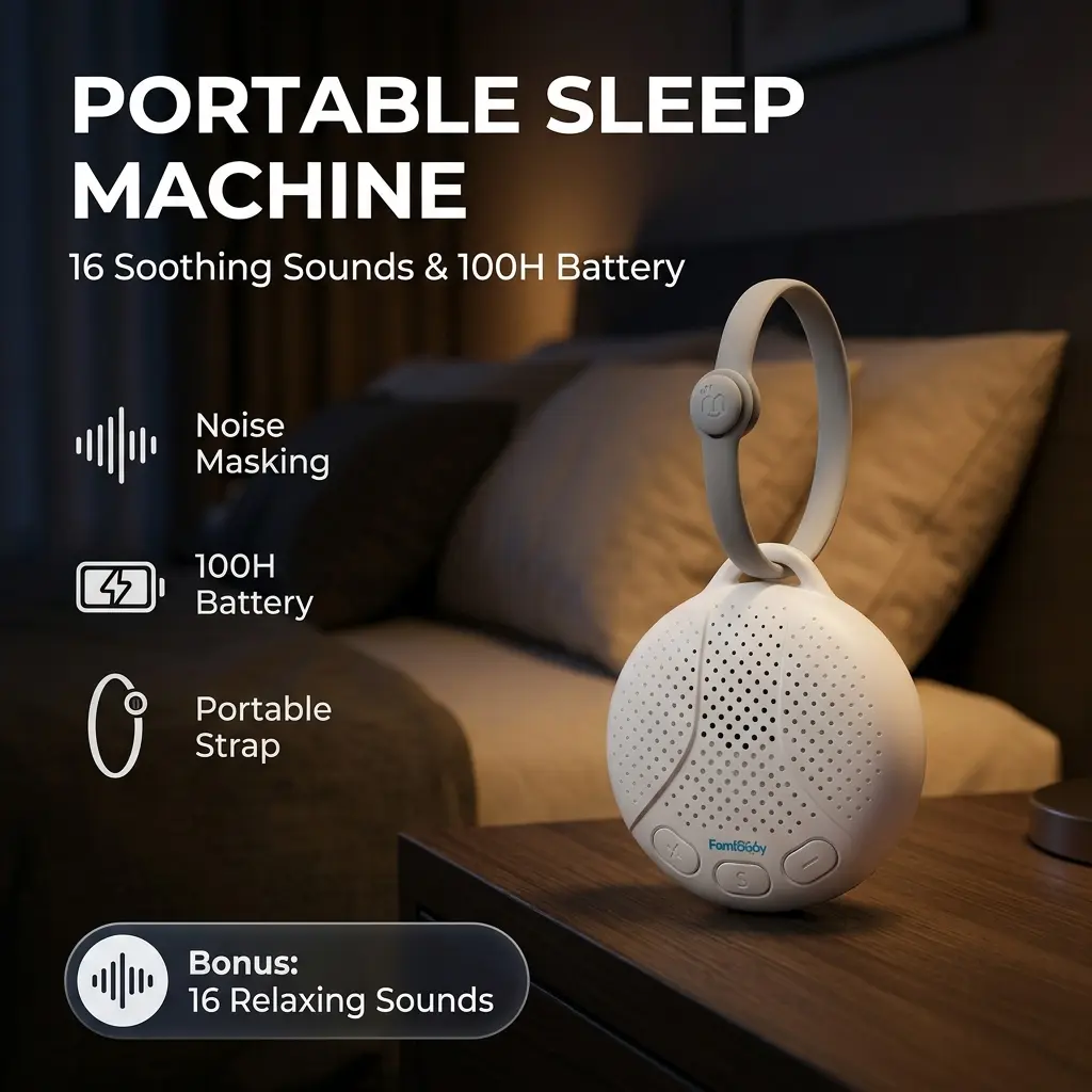 Plastic Portable White Noise Machine - Multifunctional Portable Speaker, Compact Sleep Aid for Adults with 16 Soothing Sounds (Rain, Ocean), Noise Masking, Adjustable Volume, 1-Touch Control, 100H Battery Life, Travel Lanyard