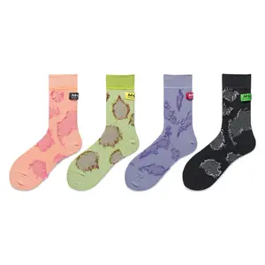 (2 Pairs) Cotton Spirit Reverse Wear Fringe Label Socks Dark Style Destroyed Tags Ins Trendy Athletic Women Mid Calf Socks