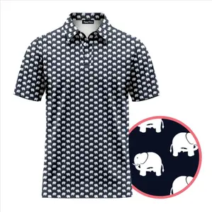 Navy Bad Elephant All Over Print 3D Polo Golf Shirt – Funny Elephant Pattern Polo, Navy Blue Casual Golf Shirt, Breathable