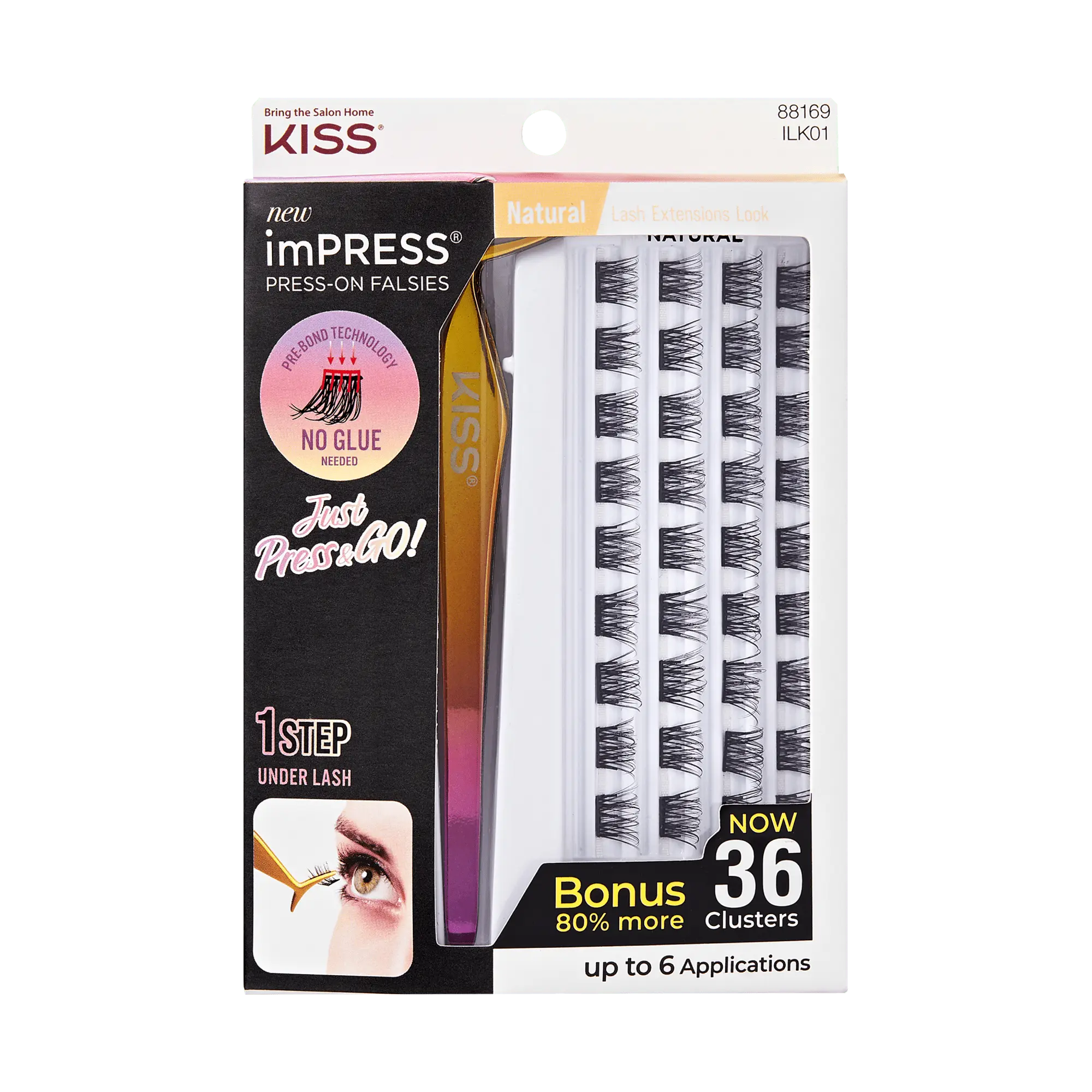 Impress Falsies Pre-Glued False Eyelashes Starter Kit - Natural | 36 Lash Clusters, With Applicator, 12mm-14mm Impress Falsies Pre-Glued False Eyelashes Starter Kit - Natural | 36 Lash Clusters, With Applicator, 12mm-14mm