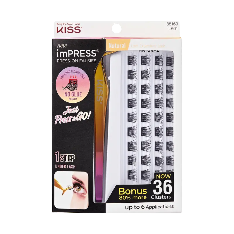 Impress Falsies Pre-Glued False Eyelashes Starter Kit - Natural | 36 Lash Clusters, With Applicator, 12mm-14mm