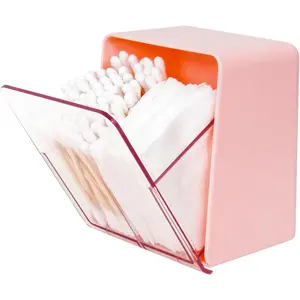 Plastic 2-Compartment Q Tip Holder Clear Organizer for Home Bathroom Ideal for Cotton Balls Swabs Round Pads Floss Picks Pink Boxes Container