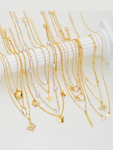 Elegant Butterfly Heart Star Moon Faux Pearl Rhinestone Pendant Necklace Set, Dainty Pearl Necklace, Perfect Gift for Women, Ideal for Parties & Daily Wear