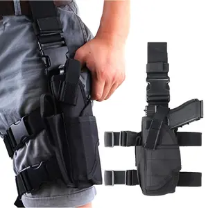 Adjustable tactical leg-mounted thigh holster set, universal tornado leg and thigh pistol pouch, includes universal 9mm pistol magazine pouch, compatible with G17/M9/P226/CZ 75 revolvers, made of 500D nylon, right-handed only.