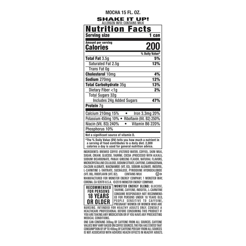 Monster Energy Java 300 Triple Shot Robust Coffee + Cream 15 Fl Oz Pack of 12 Plant-Based Energy Drink with 300mg Caffeine