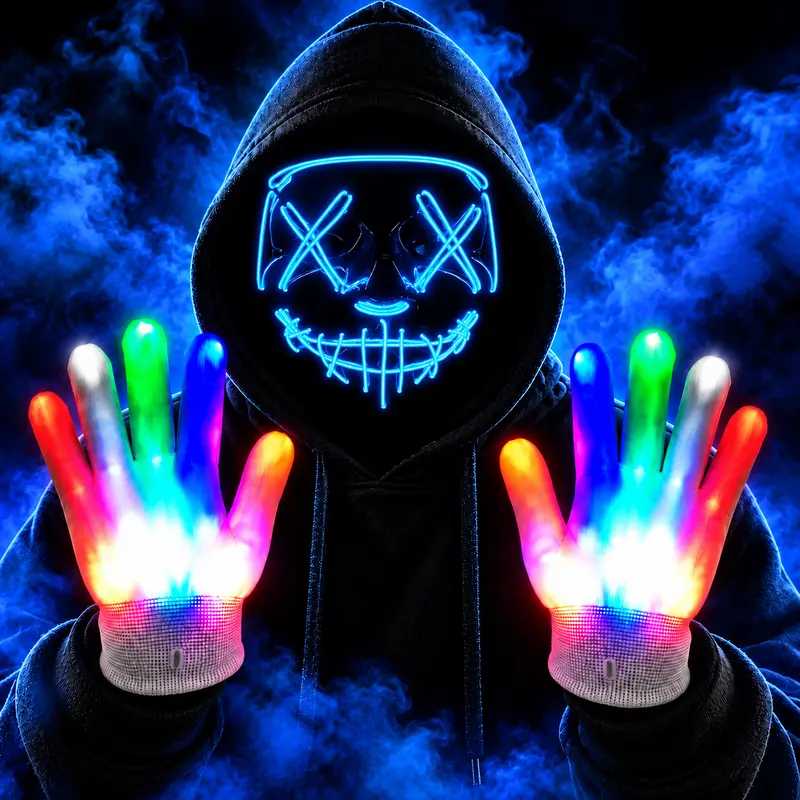 Halloween LED mask, glowing mask and gloves for cosplay costume, 4-mode scary glowing mask, perfect for adult Halloween party outfits