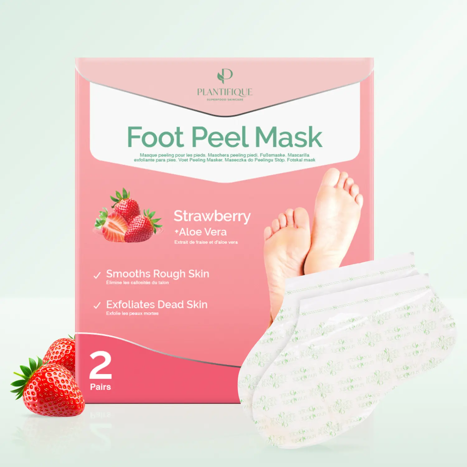[PLANTIFIQUE Official Shop] Strawberry Foot Peel Mask for Dead Skin & Calluses – Exfoliating Foot Peeling Mask for Dry Feet & Cracked Heels (2 Pairs)