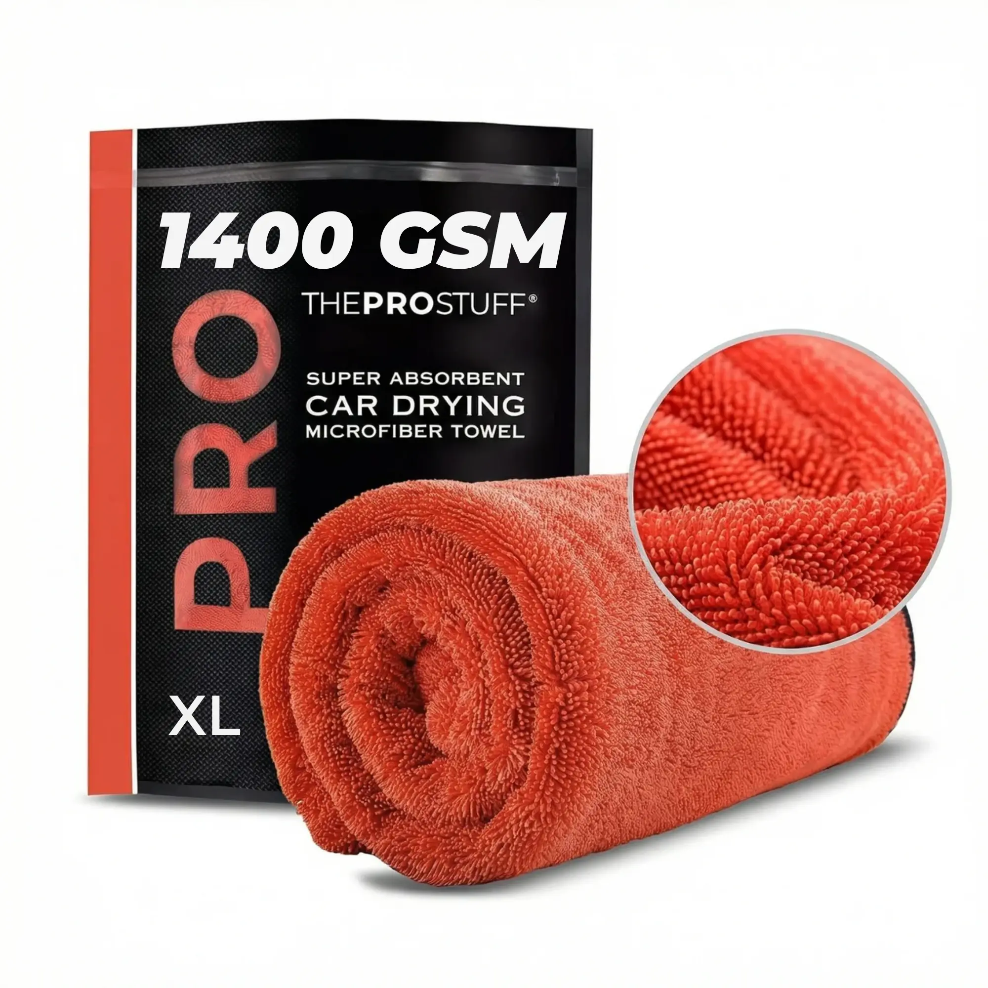 The Pro Stuff Edgeless Extra-Large Car Drying Towel - 1400 GSM Super Absorbent Twisted Loop Microfiber, 24×36 in (2×3 ft), Dual-Sided, Lint-Free, Scratch-Free, Washable Automotive Accessory for Water Removal, 200+ Washes, Long-Lasting, Extra Thick