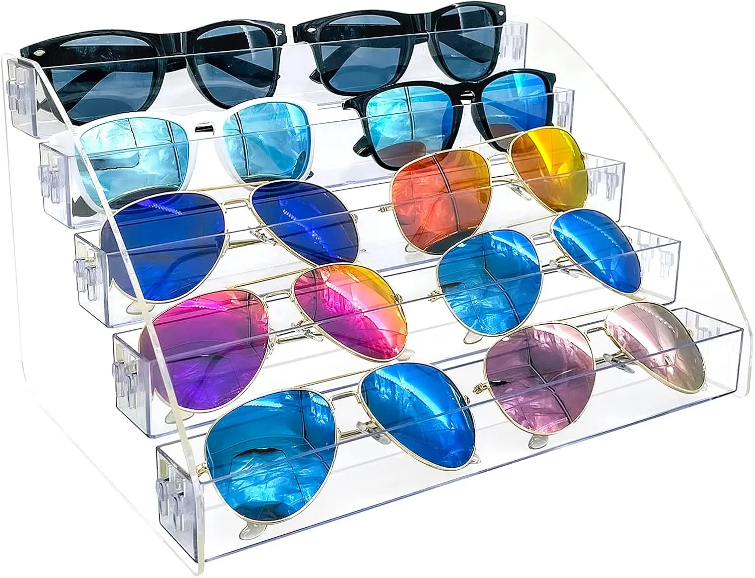 10 count Plastic Sunglasses Organizer Clear Eyeglasses Display Case 5 Tier Eyewear Storage Tray Box For Glasses Tabletop Holder Stand