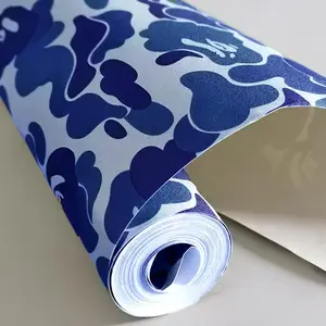 17.7x117 Inches Self Adhesive Vinyl Blue Camouflage Contact Paper Wallpaper for Walls Cabinets Shelves Room Furniture Decal Removable