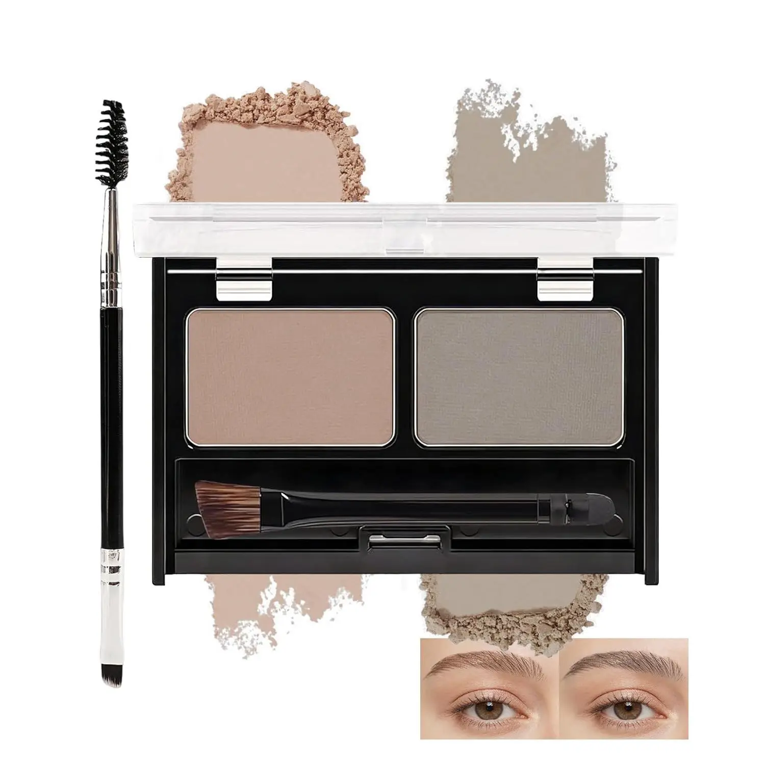 2-Color Waterproof Eyebrow Powder Cosmetic Kit - 01 Light Brown + Grey Palette, Long-Lasting Brow Filler with Brush for Combination & Oily Skin, Lightweight, Easy Blending, Natural Look Makeup Product, B01 Dark Brown+Brown+Coffee Brown, 03 Medium Brown +