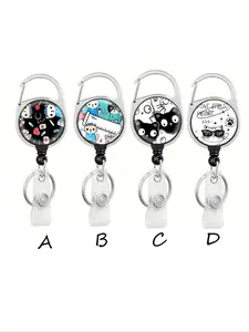 Medical Cat Pattern Fashion Print Stretch Lanyard Buckle, Nurse Badge Reel, Multifunctional ID Card Holder, Portable Keychain, Casual Design, Office School Travel Use