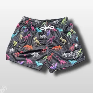 Goat Strength 5" Inseam Mesh Shorts - Dinosaur Themed Design - Athletic stretchy material breathable for workouts or just casual wear
