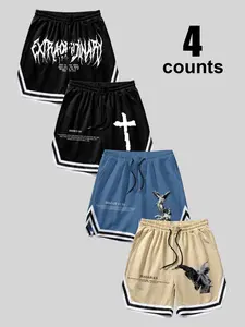 Men's Cross & Letter Print Boxer Brief, Casual Comfy Breathable Underwear for Daily Wear, Men's Underwear for All Seasons