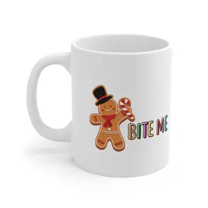 Funny Christmas Gingerbread Bite Me Ceramic Mug 11oz Coffee Drink Drinkware Cup Washable
