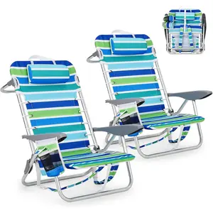 2-Pack Backpack Beach Chairs – Lightweight Folding Chairs with 5 Positions, Backpack Straps, Cup Holder & Phone Pocket, Supports 300LBS