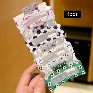 4Pcs World Cup-Themed Soccer Hair Claw Clips for Women Girls - Sport Game Day Rectangle Nonslip Banana Hair Clips, Thin Thick Short Long Curly Hair Accessories, Birthday Party Gift for Player Team