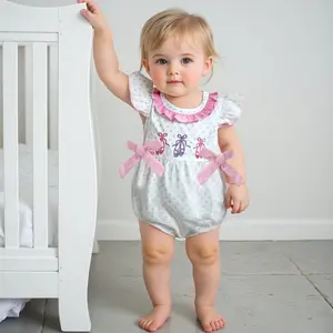 Baby Girl Summer Romper Flying Sleeve Ruffled Round Neck Ballet Shoes Embroidery Jumpsuit Bubble Bodysuit
