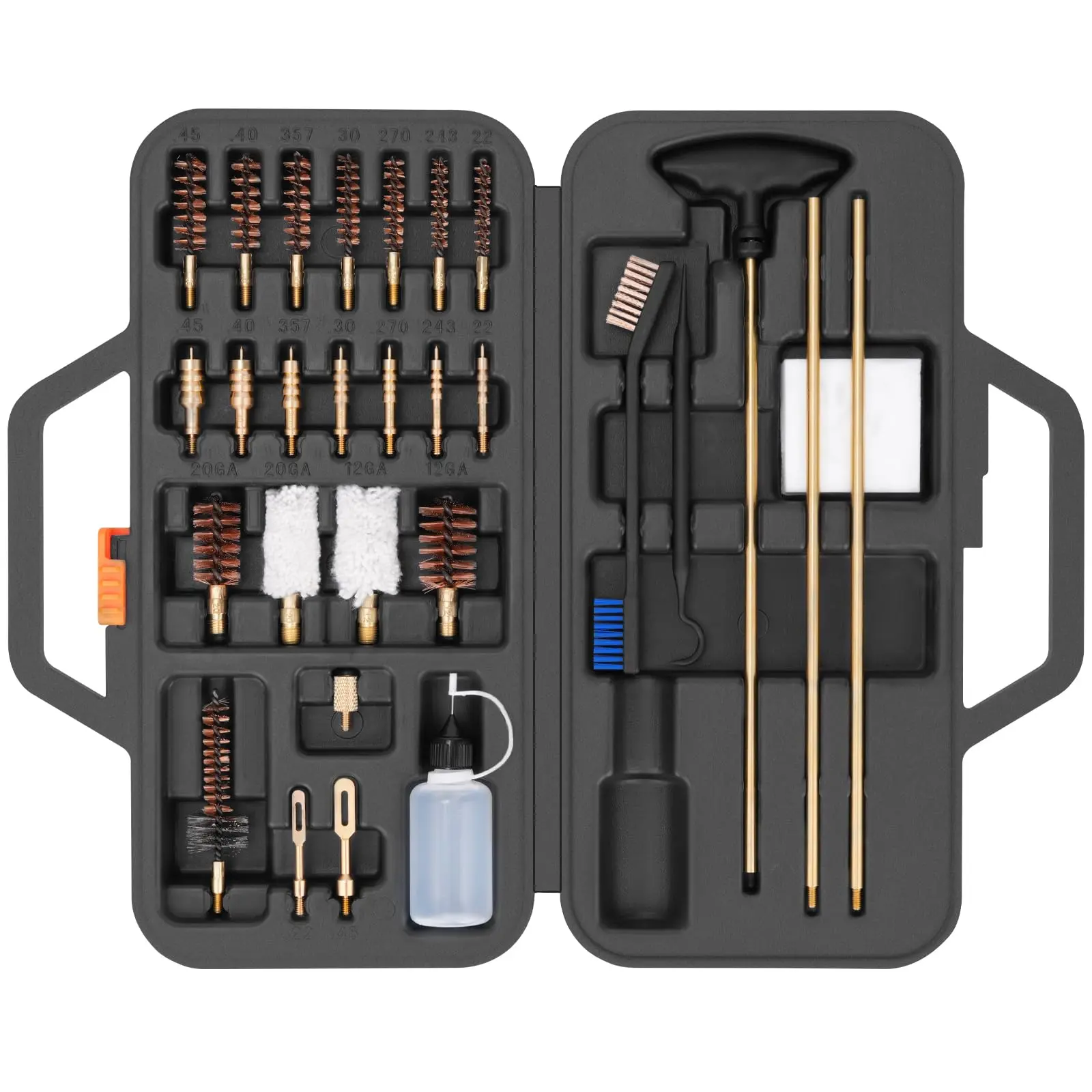 Elite Universal Metal Stainless Steel Gun Cleaning Tool Kit Set for .22, .357/9MM, .30, .40, .45, .243, .270, 12GA, 20GA All Calibers - Strong Rods, 9x Brass Brushes, 1x Chamber Brush, 1x Adapter, Slot Storage, Portable Case, Durable Accessories